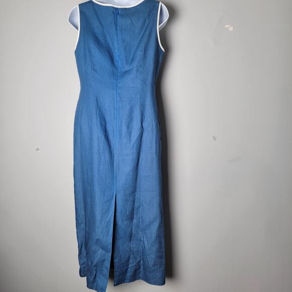 Talbots Linen Dress 4P Blue Sleeveless Midi Coastal Y2K Inspired 100 Irish Linen - Picture 2 of 11